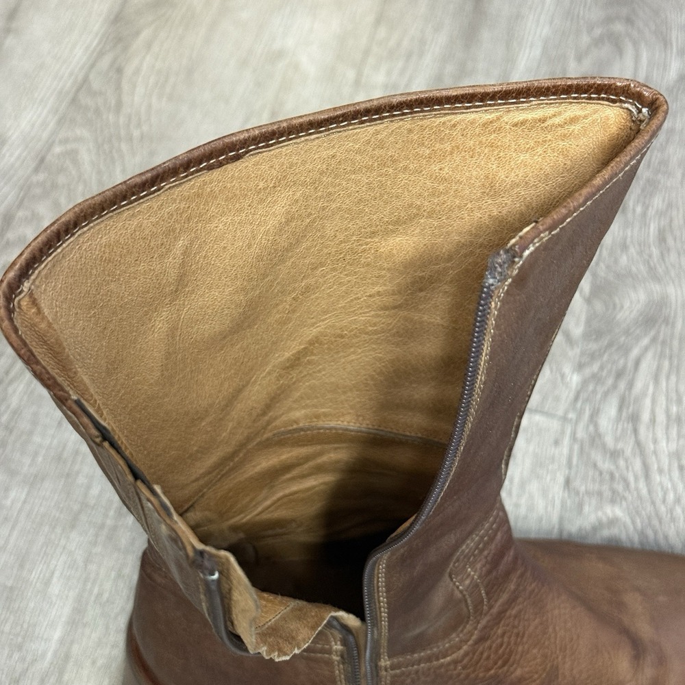 Vtg 70s Chelsea Cobbler Pebbled Brown Leather Boots Stacked Heel Zip Rustic Boho - Picture 8 of 9